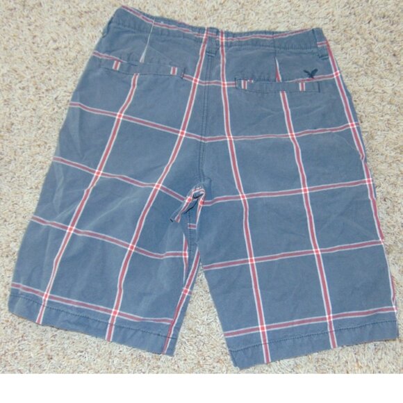 Mens American Eagle Shorts 30 AE Outfitters Gray & Red Plaid Twill Casual - Picture 3 of 4